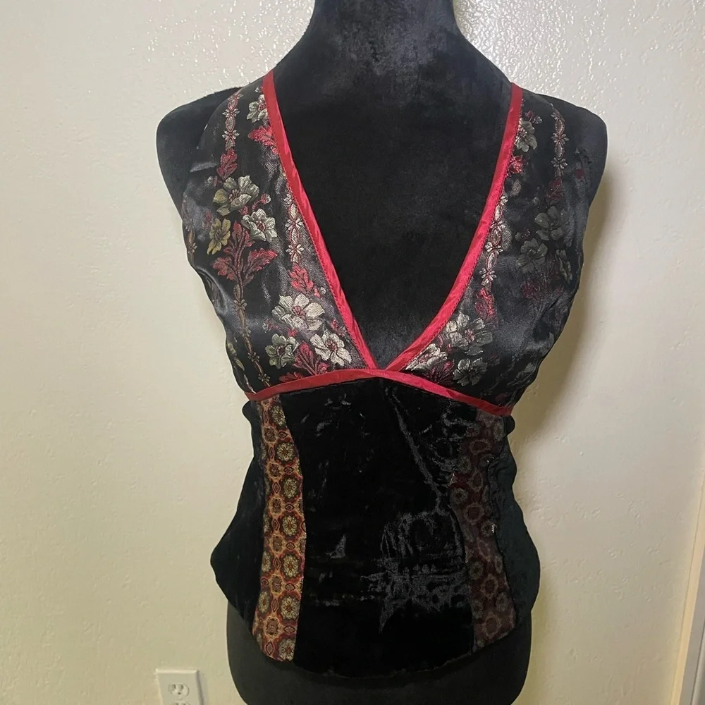 Y2K Scott McClintock Velvet Brocade Corset Top Gothic 6 Renfest Coquette Noir - Picture 2 of 8
